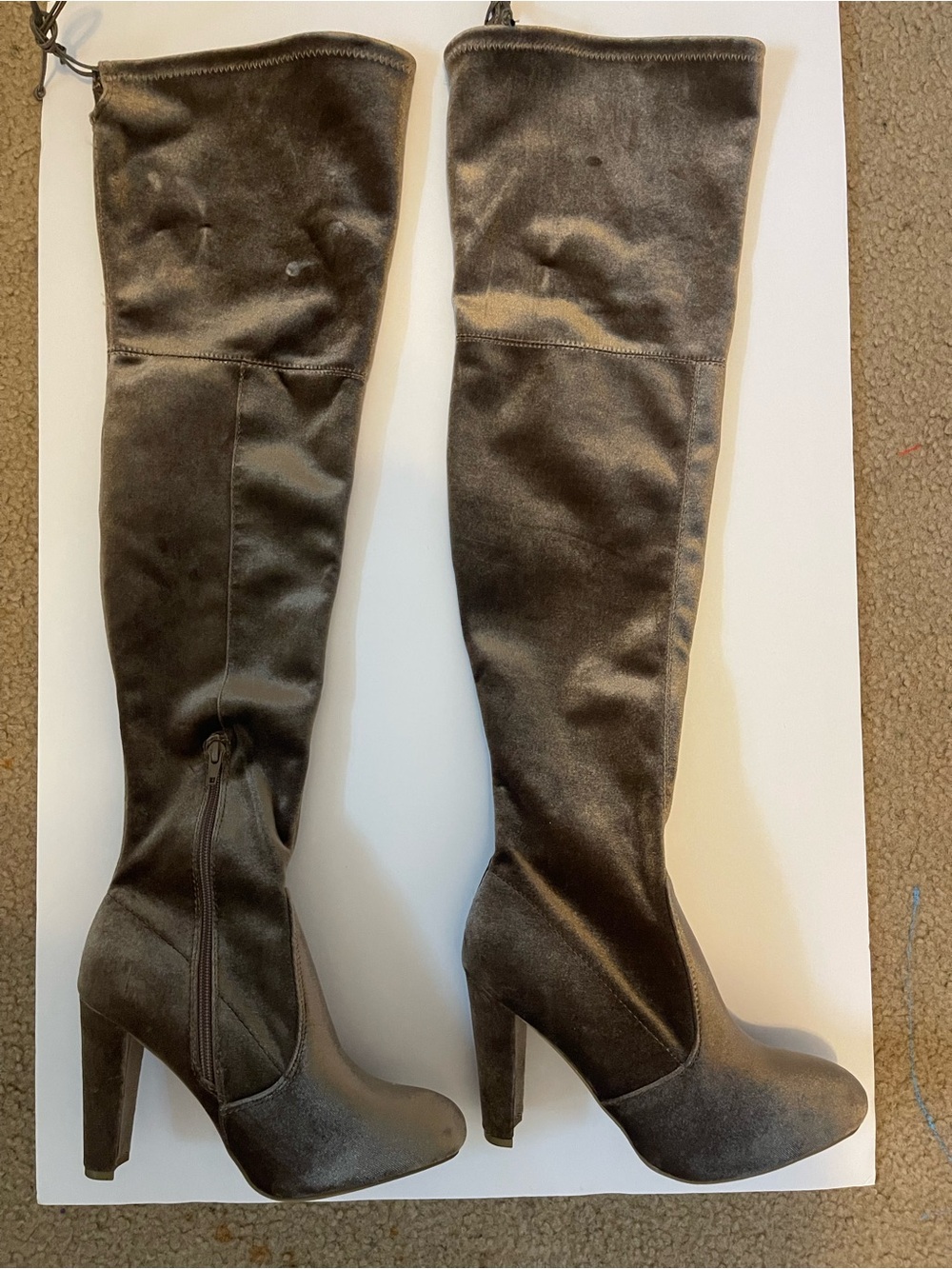 Charlotte Russe Over-the-Knee Velvet High-Heel Boots in Dark Gray